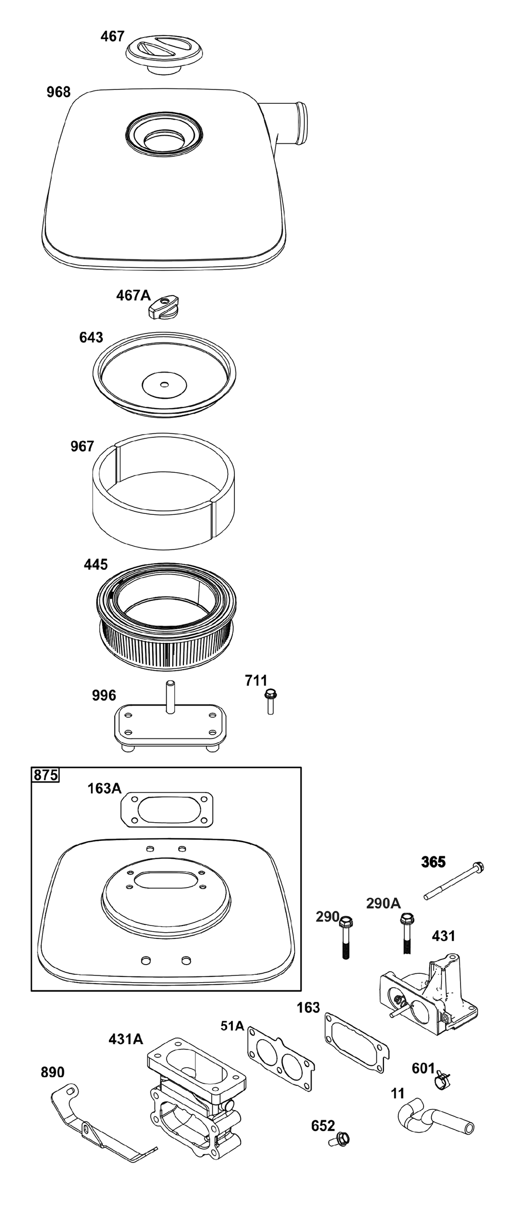 Air Cleaner Group Diagram and Parts List for 541477-2240-H7 400000 - 699999 Briggs and Stratton Engine